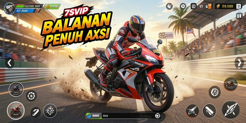 Tampilan penuh aksi dari gameplay balapan motor 7SVIP.