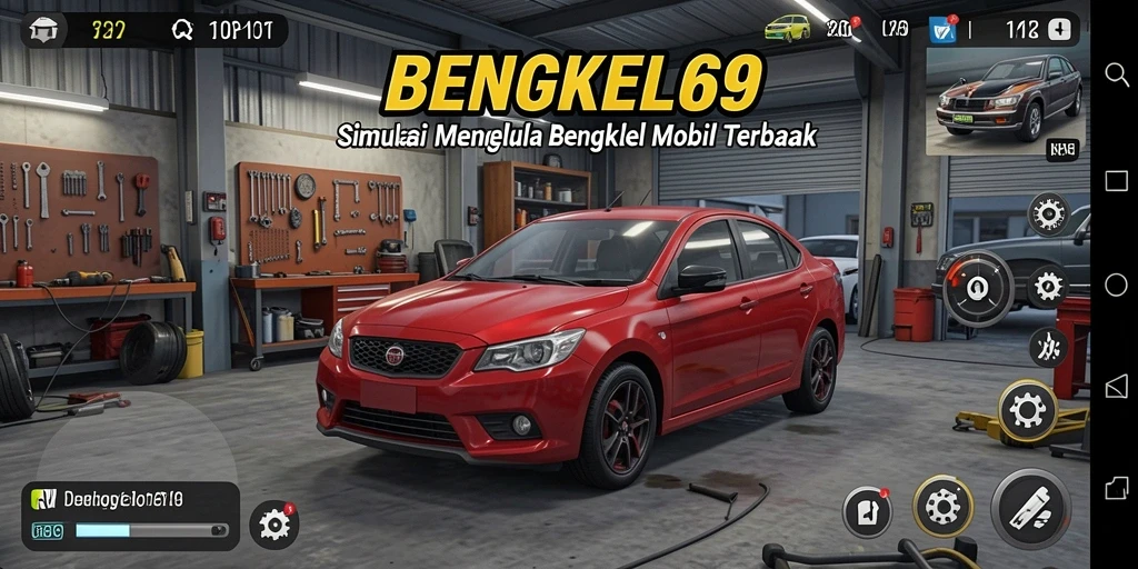Tangkapan layar utama BENGKEL69 menampilkan antarmuka pengelolaan bengkel yang interaktif.