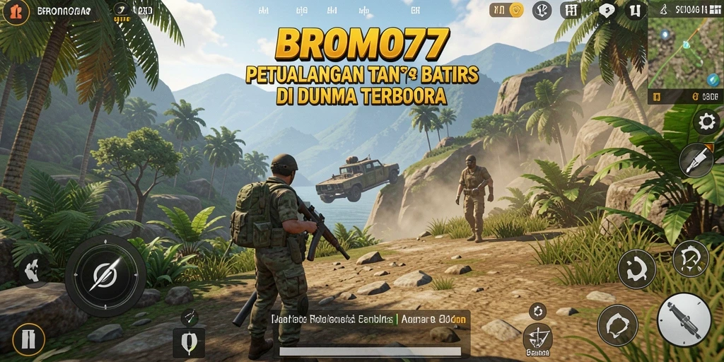 Tangkapan layar BROMO77 menampilkan petualangan seru di dunia terbuka.