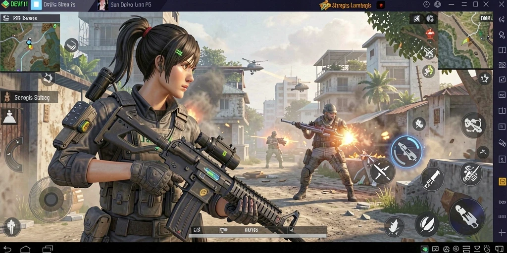 Tampilan gameplay DEWI11 menunjukkan aksi tembak-menembak yang seru dan strategis.