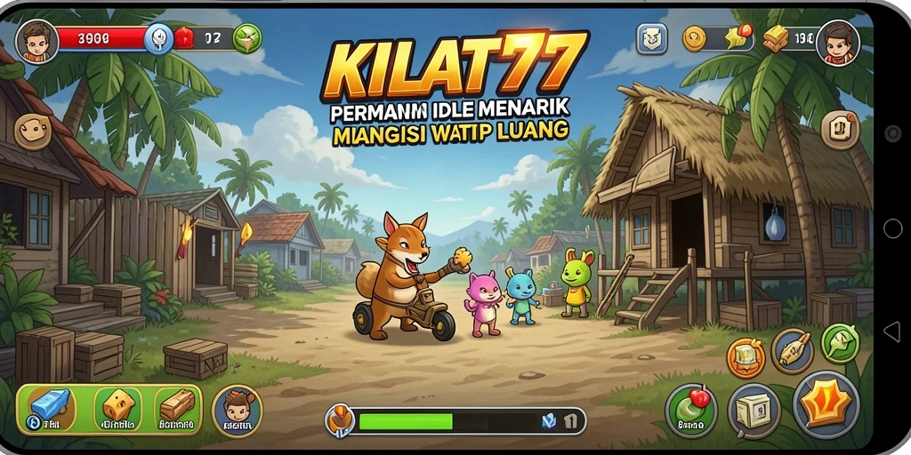 Tampilan gameplay KILAT77 dengan karakter mengumpulkan sumber daya.