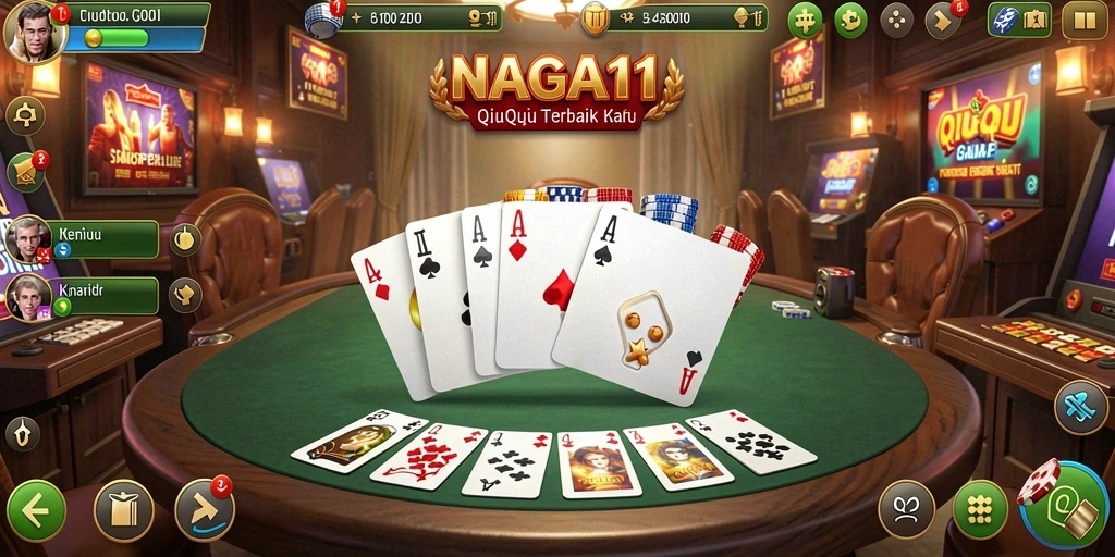 Screenshot gameplay NAGA11 menampilkan suasana seru permainan QiuQiu.