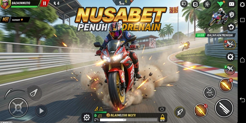 Screenshot NUSABET menampilkan aksi balapan motor yang seru dan intens.