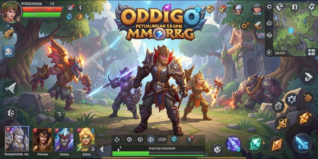 Screenshot dari gameplay ODDIGO yang menampilkan pertarungan epik dan dunia yang indah.