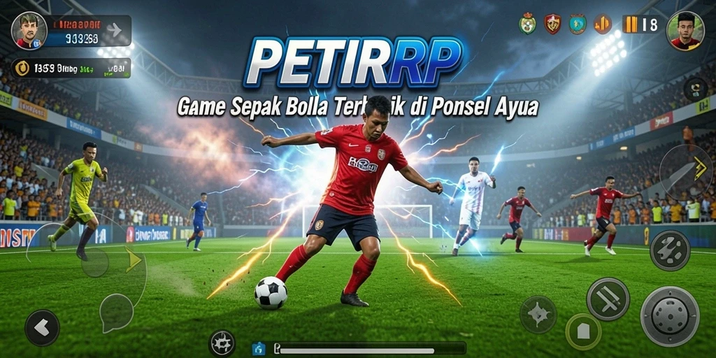 Tampilan gameplay PETIRRP yang mendebarkan di lapangan sepak bola.