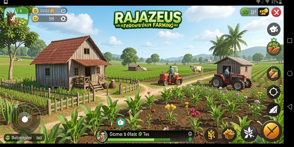 Tampilan gameplay <strong>RAJAZEUS</strong> yang menarik dengan aktivitas bertani.