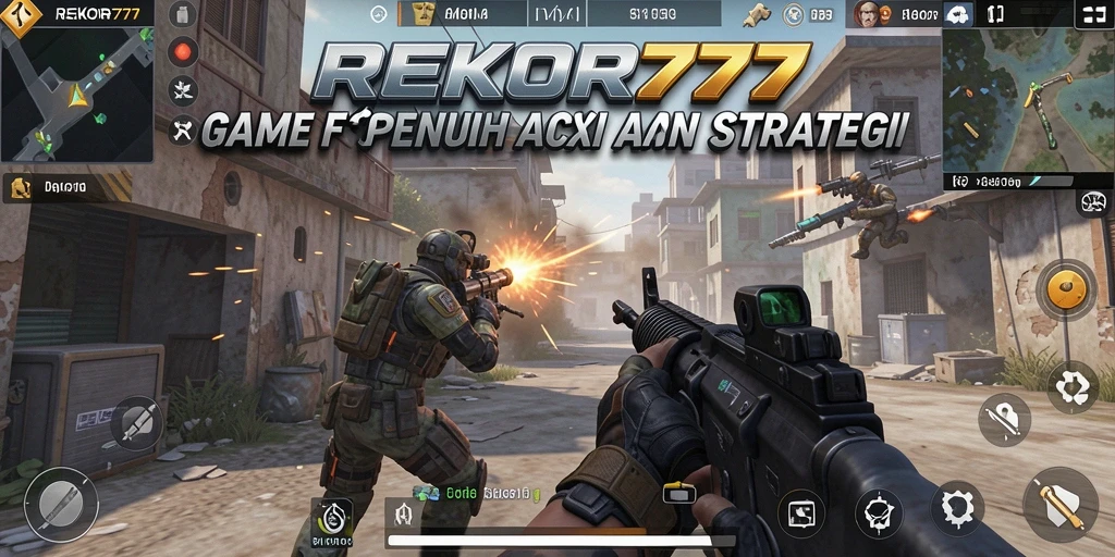 Tampilan gameplay intens dengan aksi menembak di REKOR777.