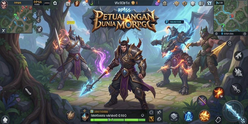 Screenshot menampilkan gameplay RP66 dengan karakter bertarung di dunia fantasi.