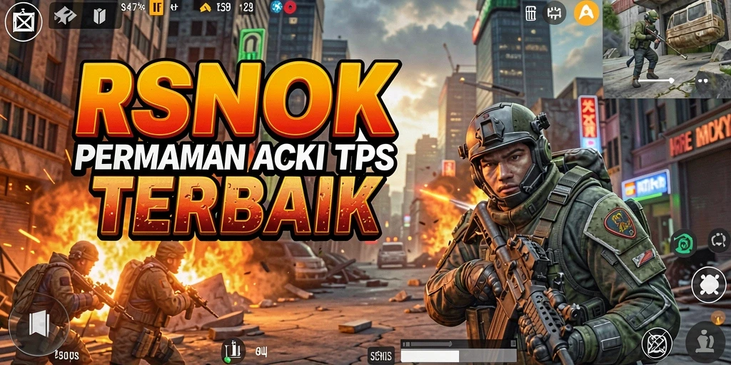 Tangkapan layar utama RSNOK yang menampilkan aksi tembak-menembak yang mendebarkan.