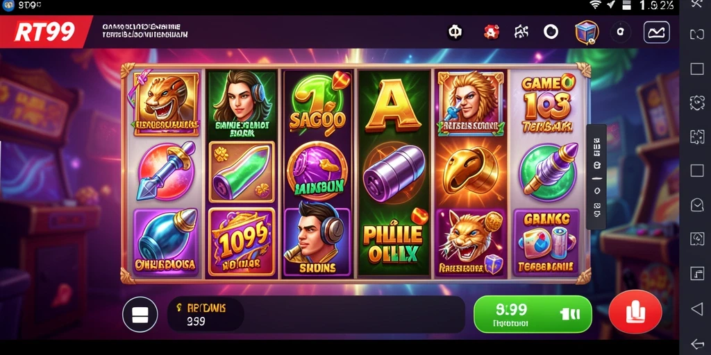 Skrinsut gameplay RT99 yang menunjukkan momen menegangkan di slot.