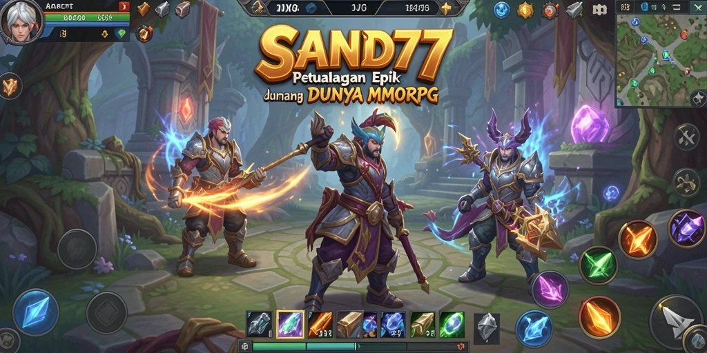 Screenshot gameplay SAND77 menampilkan aksi epik di dunia MMORPG.
