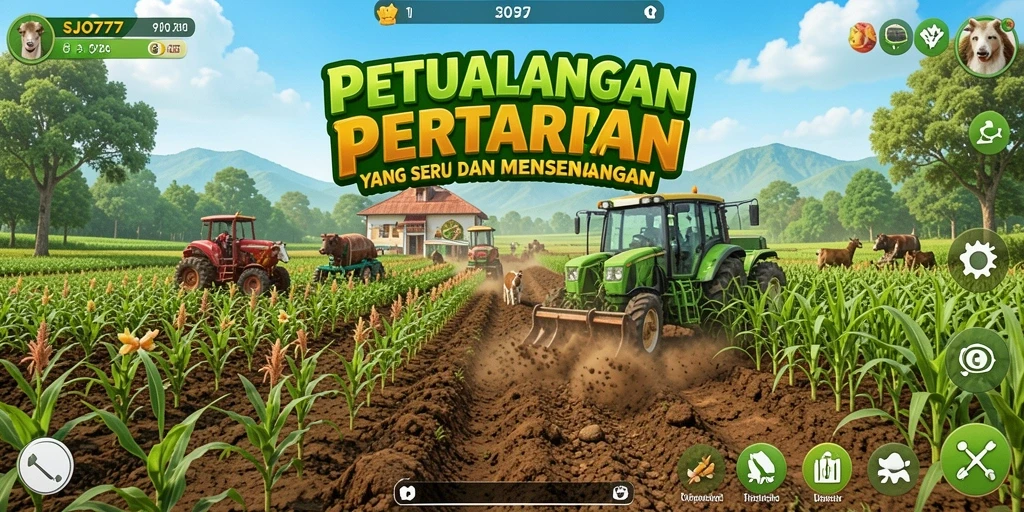 Tampilan gameplay SJO777 menampilkan aktivitas bertani yang menarik dan penuh warna.
